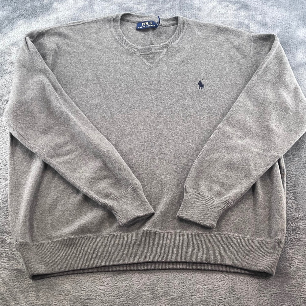 Polo Ralph Lauren Mens Gray Cotton Crewneck Knit Pony Logo Sweater Size M
